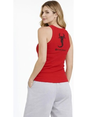 Emh Store Fitilli Atlet Sıfır Yaka Slim Fit Arka Baskılı Spor Atlet - Kırmızı