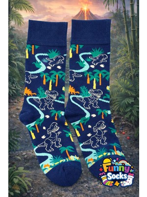 Dinozor Desenli Renkli Çorap – Funny Socks