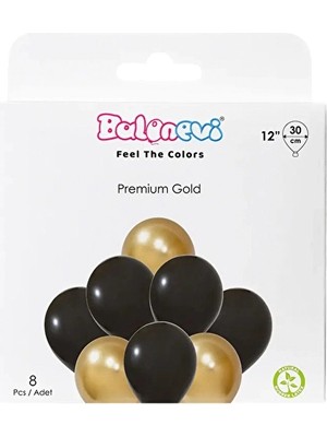 3 Adet Balonevi Siyah ve Gold Balon Seti 30 cm 8'li
