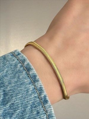 QA Quella Accessories Çelik Ince Yassı Yılan Italyan Gold Zincir Bileklik 18+5 cm