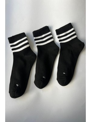 Admera Premium Admera 3’lü Unisex Siyah Çizgili Kolej Çorabı - Pamuklu Tenis Stil Spor Sneaker Set