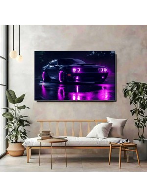 Artprinta Neon Işıklı Spor Araba Kanvas Tablo – Modern & Maskülen Duvar Dekoru