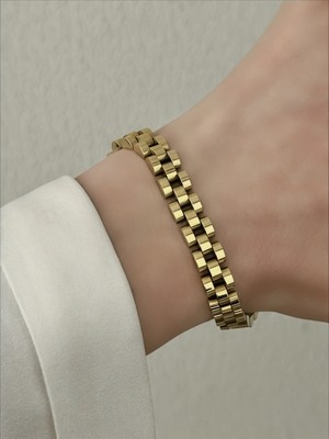 QA Quella Accessories Çelik R   14 Ayar Altın Kaplama Gold Kesme Bileklik 20 cm