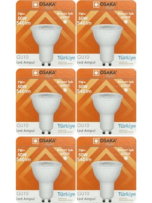 Avarson (6 Adet) Osaka 7W (50W) Beyaz Işık (6500K) GU10 Duylu LED Spot Ampul