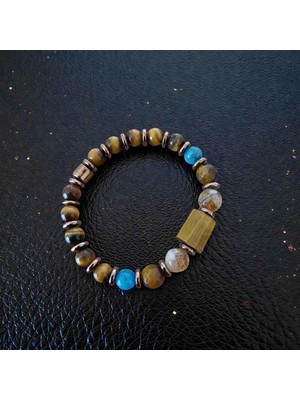 Mga Doğaltaş A+ Plus Tasarım Kaplan Gözü & Sitrin Doğal Taş Bileklik – 10MM Faset Kesim & 8mm Kaplan Gözü – Hematit Bakır Detaylı – %100 Hakiki – Unisex