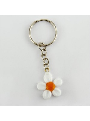 Zero Land Gld-Spt- Papatya Figürlü Cam Anahtarlık - Beyaz