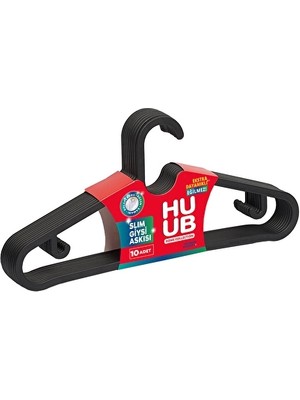 Huub Plastik Askı Slim Siyah 10'lu 4 Adet