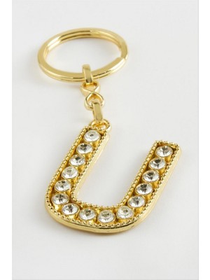 Zero Land Gld-Spt- Sarı Renkli Taşlı Harf Anahtarlık - U