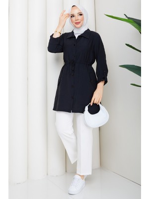 Pamuk Butik Kadın Beli Tünel Geçişli Cepli Gömlek -PMK532