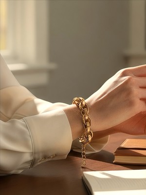 QA Quella Accessories Çelik Kalın Halka Sarmal Altın Kaplama Gold Zincir Bileklik 17+5 cm