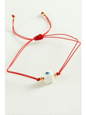 Zero Land Gld-Spt- Cam Boncuk Makrome Ip Bileklik - Kırmızı