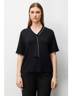 Eskişehir Mağazacılık 71351 Onteks Bluz Kravat Görünümlü Yarım Kol