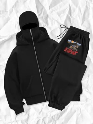 Flaubert -Kar Maskeli Ninja Unısıx Fermuarlı Eşofman Takımı Hırka 3 Iplik Kalın Fermuarlı Fds