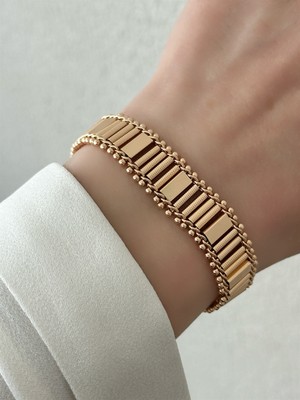 QA Quella Accessories Xuping Sütun Plaka  14K Soft Rose-Gold Bileklik 16 cm