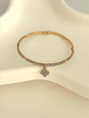 QA Quella Accessories Rodyum Zirkon Yonca Su Yolu  Açık Rose-Gold Ayarlanabilir Bileklik