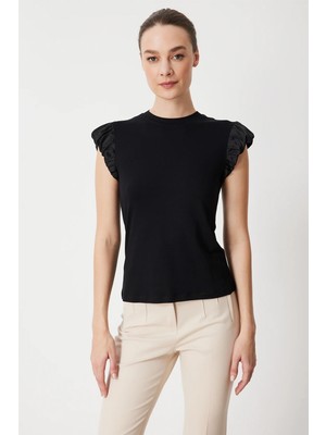 Eskişehir Mağazacılık 71361 Onteks Bluz Sıfır Yaka Kolları Saten Detaylı