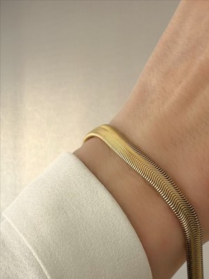 QA Quella Accessories Çelik Kalın Yassı Yılan Italyan 14K Gold Zincir Bileklik 17+5 cm