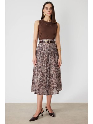 Karma 74210 Onteks Etek Desenli Kemerli Midi Boy
