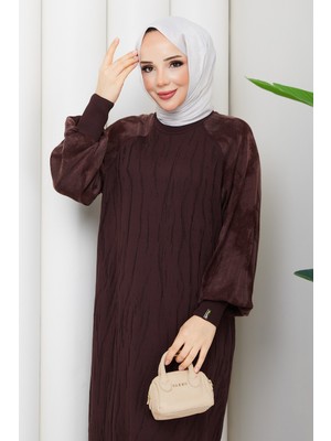 Pamuk Butik Kadın Örümcek Ağı Desenli Kolu Ipek Kupra Merserize Triko Elbise -PMK530