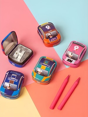 ÖZ OFİS Metal Arabalı Çift Bıçaklı Hazneli Kalemtıraş - Kapaklı Metal Kalemtıraş - Tekli