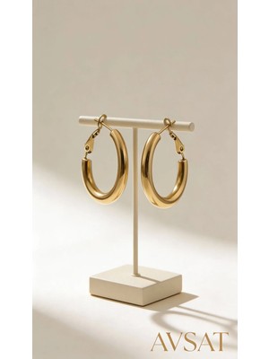 Melike Steel Gold Renk Çelik Yuvarlak Daire Kadın Küpe Karama Yapmaz