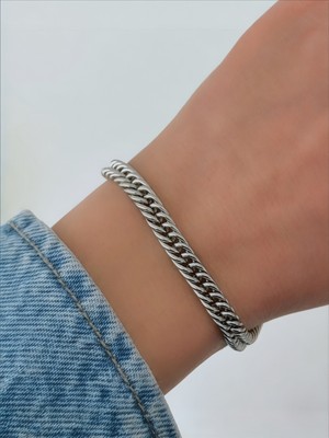 QA Quella Accessories Çelik Klasik Ince Örgü Zincir Gümüş Bileklik 16+4 cm