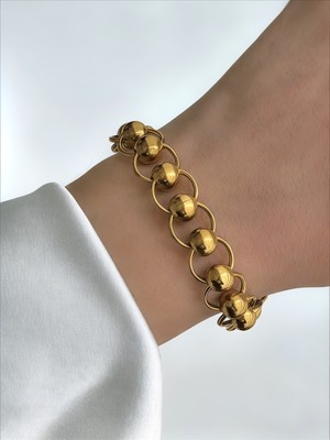 QA Quella Accessories Çelik Halka Geçiş Top Sıralı Gold Bileklik 16+5 cm