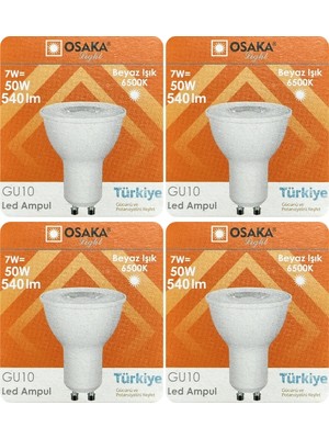 Avarson (4 Adet) Osaka 7W (50W) Beyaz Işık (6500K) GU10 Duylu LED Spot Ampul
