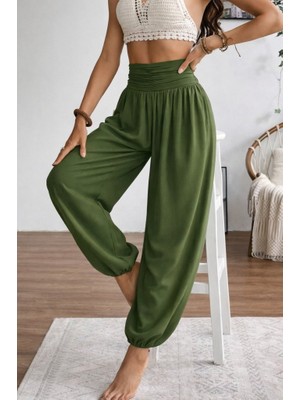 Emh Store Kadın Yüksel Bel Yoğun Büzgü Detaylı Aerobin Pantolon