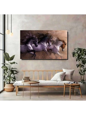 Artprinta Koşan Atlar Kanvas Tablo – Özgürlük ve Güç Temalı Yatay Duvar Dekoru