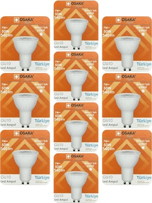 Avarson (10 Adet) Osaka 7W (50W) Beyaz Işık (6500K) GU10 Duylu LED Spot Ampul