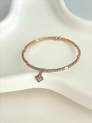 QA Quella Accessories Rodyum Zirkon Mini Çiçek Su Yolu  Açık Rose-Gold Ayarlanabilir Bileklik