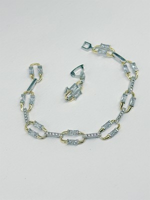 QA Quella Accessories Rodyum Zirkon Taş Tasarım Döküm 14 Ayar Gümüş & Altın Kaplama Silver Gold Bileklik 16+2 cm