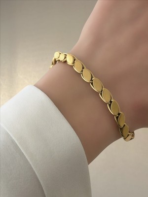 QA Quella Accessories Çelik Büyük Arpa  Altın Kaplama Gold Bileklik 17+5 cm