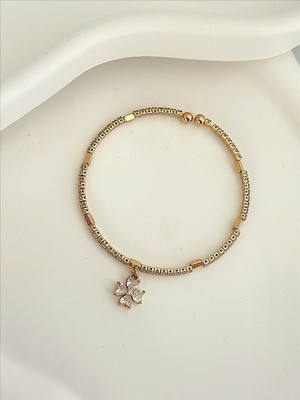 QA Quella Accessories Rodyum Zirkon Çiçek Su Yolu  Açık Rose-Gold Ayarlanabilir Bileklik