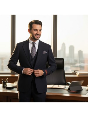 İlayda Emir Slim Fit, 3 Parça Takım Elbise, Erkek Klasik Yelekli, Premium Kumaş, Ofis ve Özel Gün Takımı