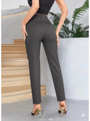 Emh Store Bordo Renk Yüksek Bel Maskülen Kesim Kumaş Pantolon