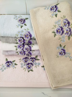 Arliva Home Bambu Menekşe 3 D Nakışlı %70 Bambu %30 Pamuk 6 Lı 50X90 cm El Yüz Havlusu