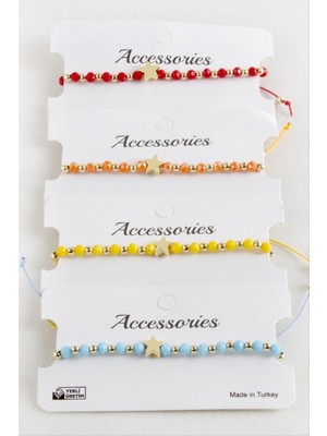 Zero Land Gld-Spt- Yıldız Kristal Makrome Ip Bileklik - Kırmızı