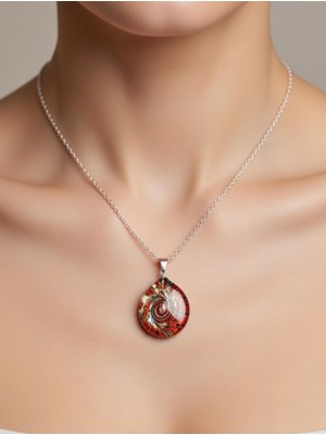 Dogal Taş  Detaylı Murano Cam Kolye ve Çelik Zincir