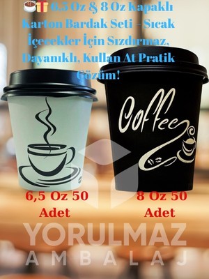 Yorulmaz Ambalaj ☕🎁 6,5 Oz & 8 Oz Kapaklı Karton Bardak Seti – Sıcak Içecekler Için Sızdırmaz, Dayanıklı, Kullan At Pratik Çözüm!