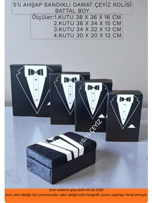 Hızlı Çeyiz 5'li Ahşap Sandıklı Damat Çeyiz Kolisi Battal Boy