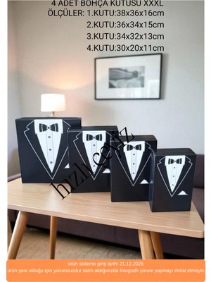 Hızlı Çeyiz 4 Lü Battal Boy Siyah Smokin Modelli Damat Kutu Seti Parça