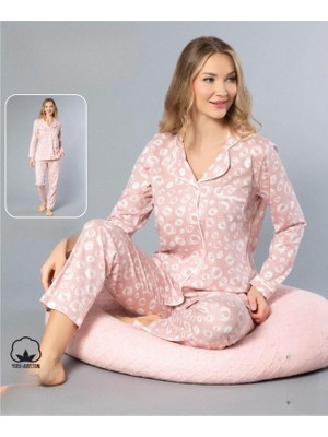 Melodi Kadın Standart Kalıp %100 Pamuk Önden Düğmeli Uzun Kol Baharlık Pijama Takımı 16147- 1 Adet