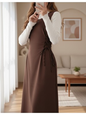 Modamorfo Yandan Bağlamalı Double Kumaş Jile  -Kahve