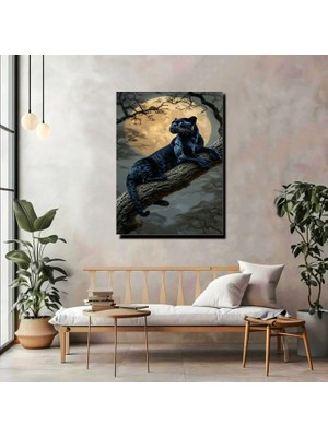 Artprinta Ay Işığında Siyah Panter Kanvas Tablo –  Modern Duvar Dekoru