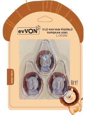 Evvon 3'lü Hayvan Figürlü Yapışkanlı Askı