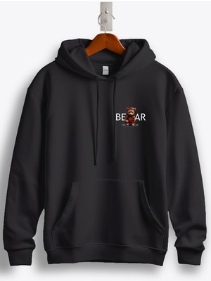 MGAX Basketbol Sevimli Ayı Oyuncu Arma Baskılı Regular Kapşonlu Sweatshirt