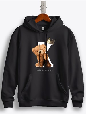 MGAX Sevimli Ayı Born To Be King Baskılı Regular Kapşonlu Sweatshirt
