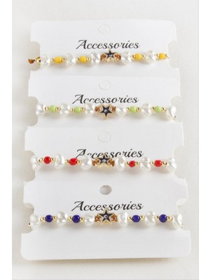 Zero Land Gld-Spt- Deniz Yıldızı Boncuk Inci Makrome Ip Bileklik - Pembe